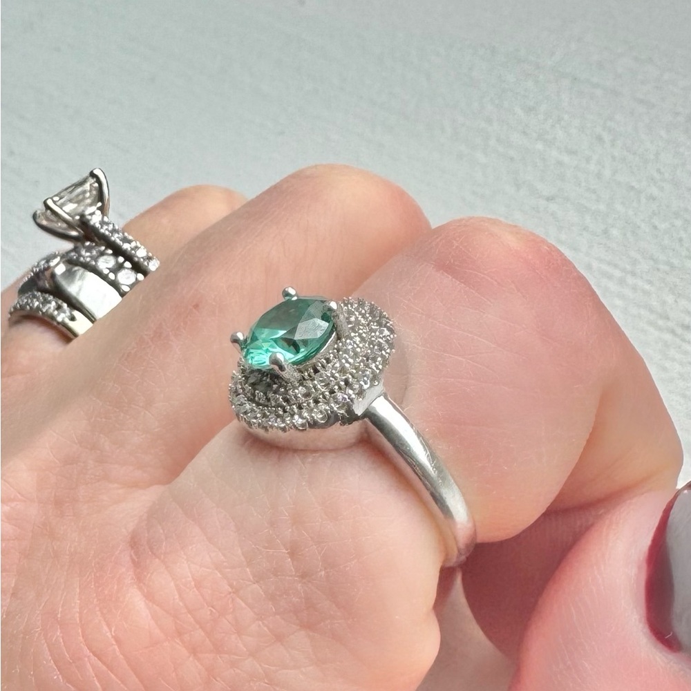 ⚡️SALE⚡️Moissanite and diamond ring. Sterling silver size 6 - Picture 3 of 6